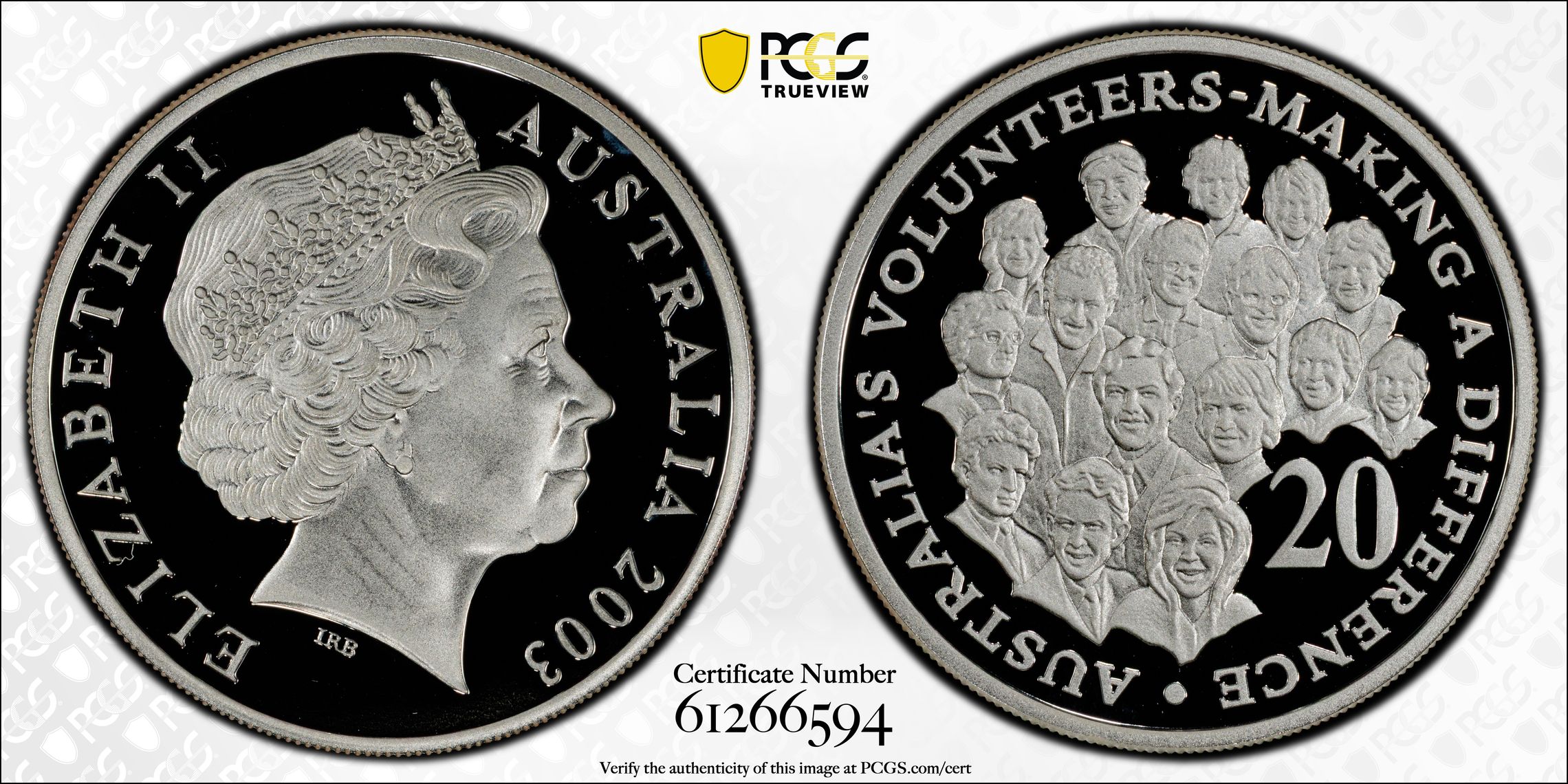 Volunteers Silver, Twenty Cent, 2003, PCGS PR69DCAM