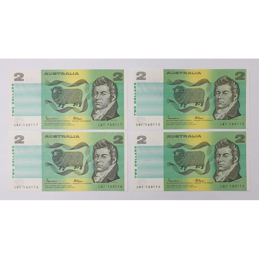 Consec. Aus. J/F $2 Notes (x4)