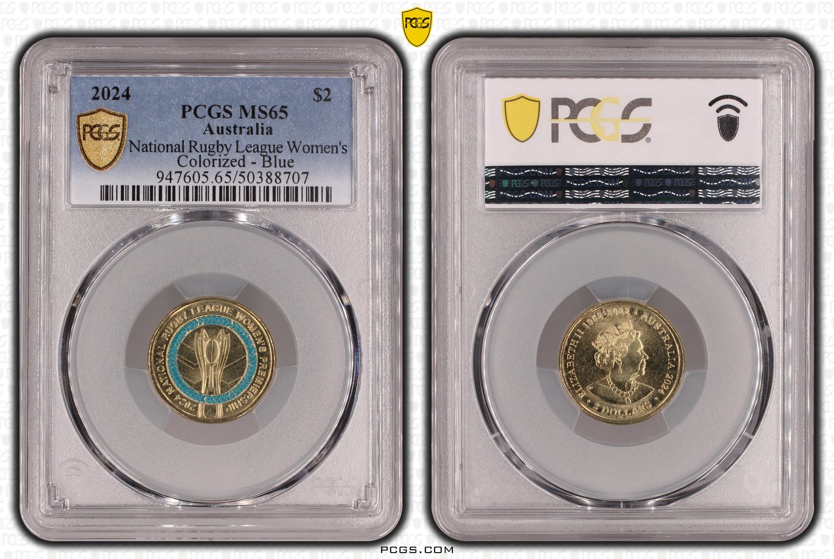 National Rugby League Women's Colorized - Blue, Two Dollar, 2024, PCGS MS65