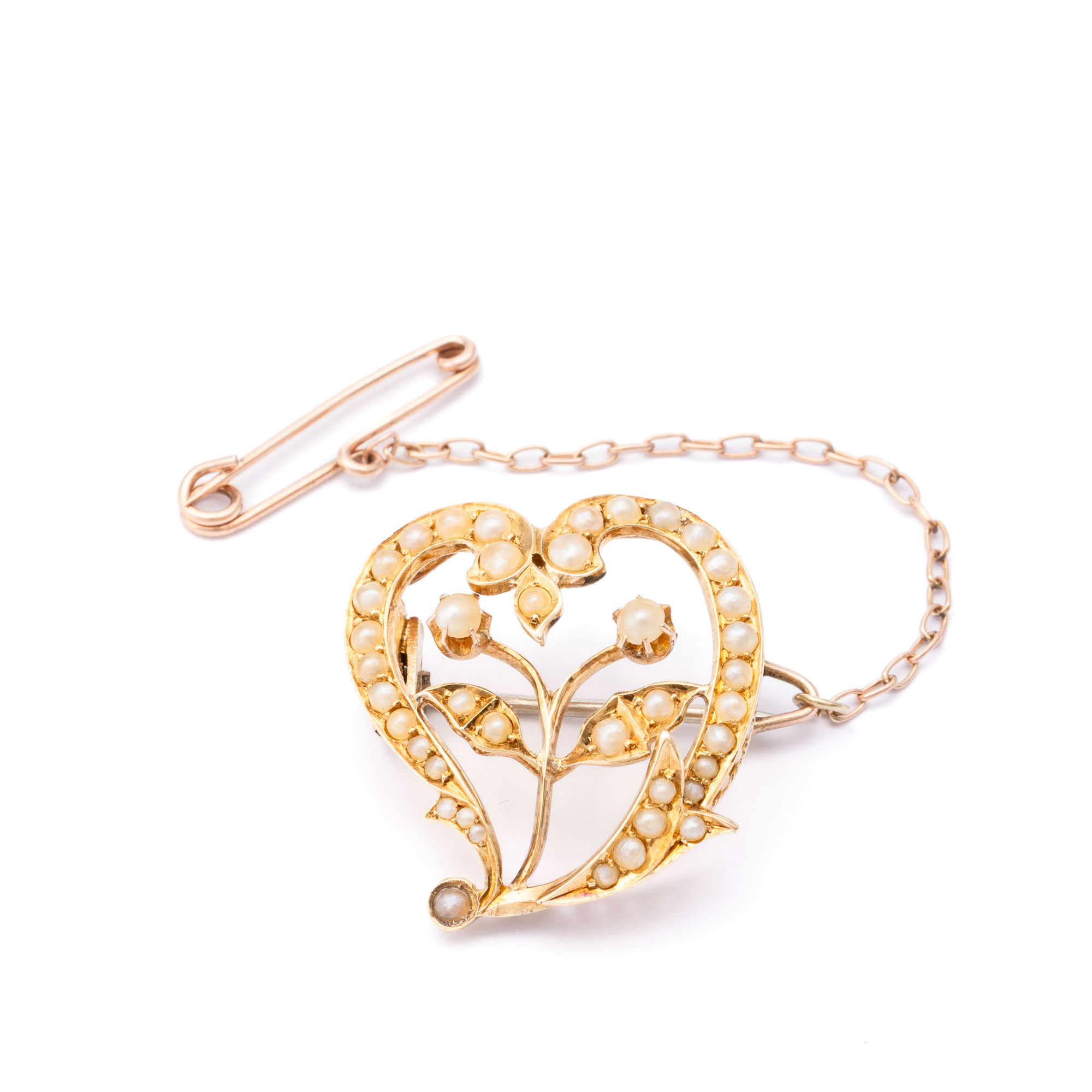 Antique Seed Pearl Heart Brooch 15ct Gold,