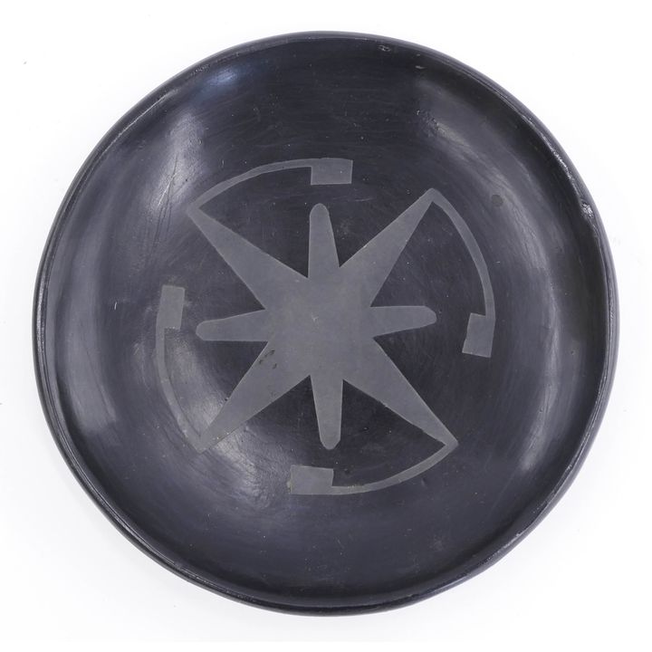 Marie & Santana Blackware Decorated Plate- professionally restored- 8.5''