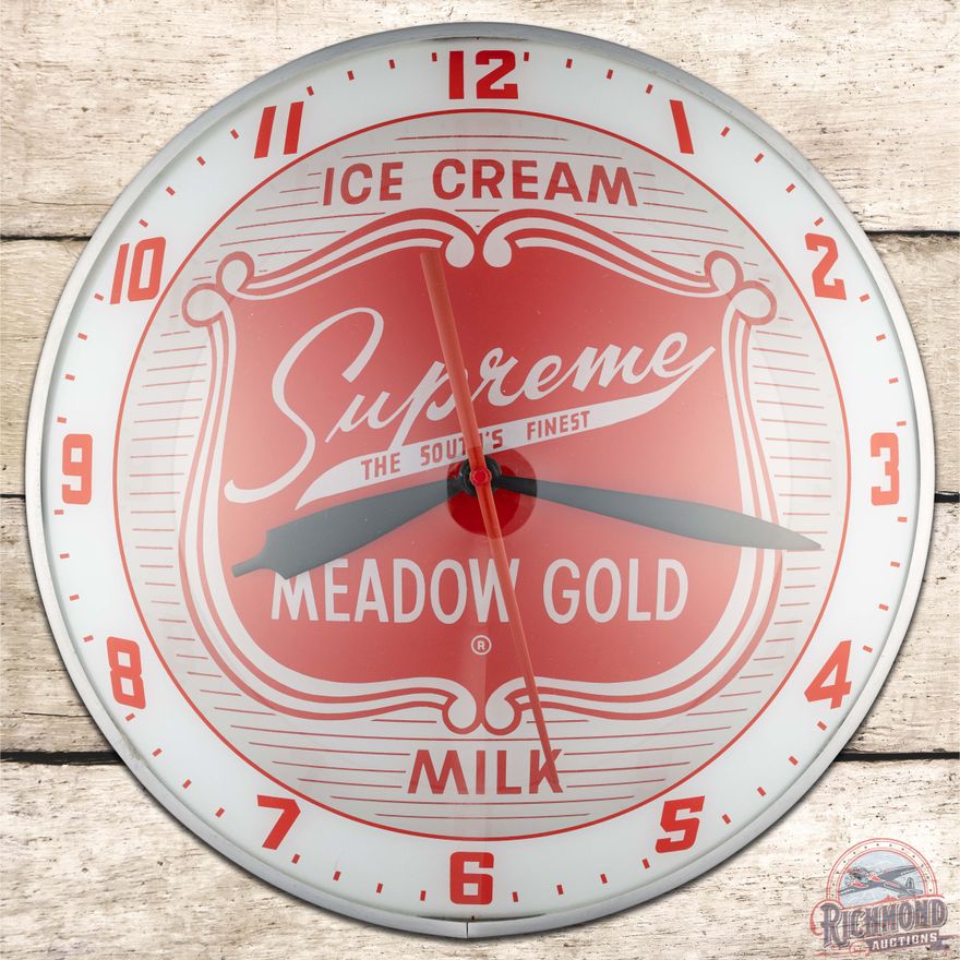 Supreme Meadow Gold "The South's Finest" Ice Cream Milk 15" Double Bubble Advertising Clock