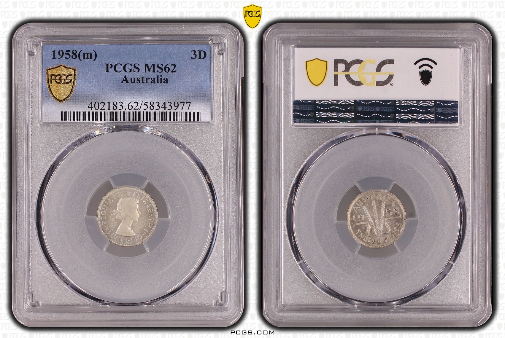Elizabeth II, Threepence, 1958, PCGS MS62