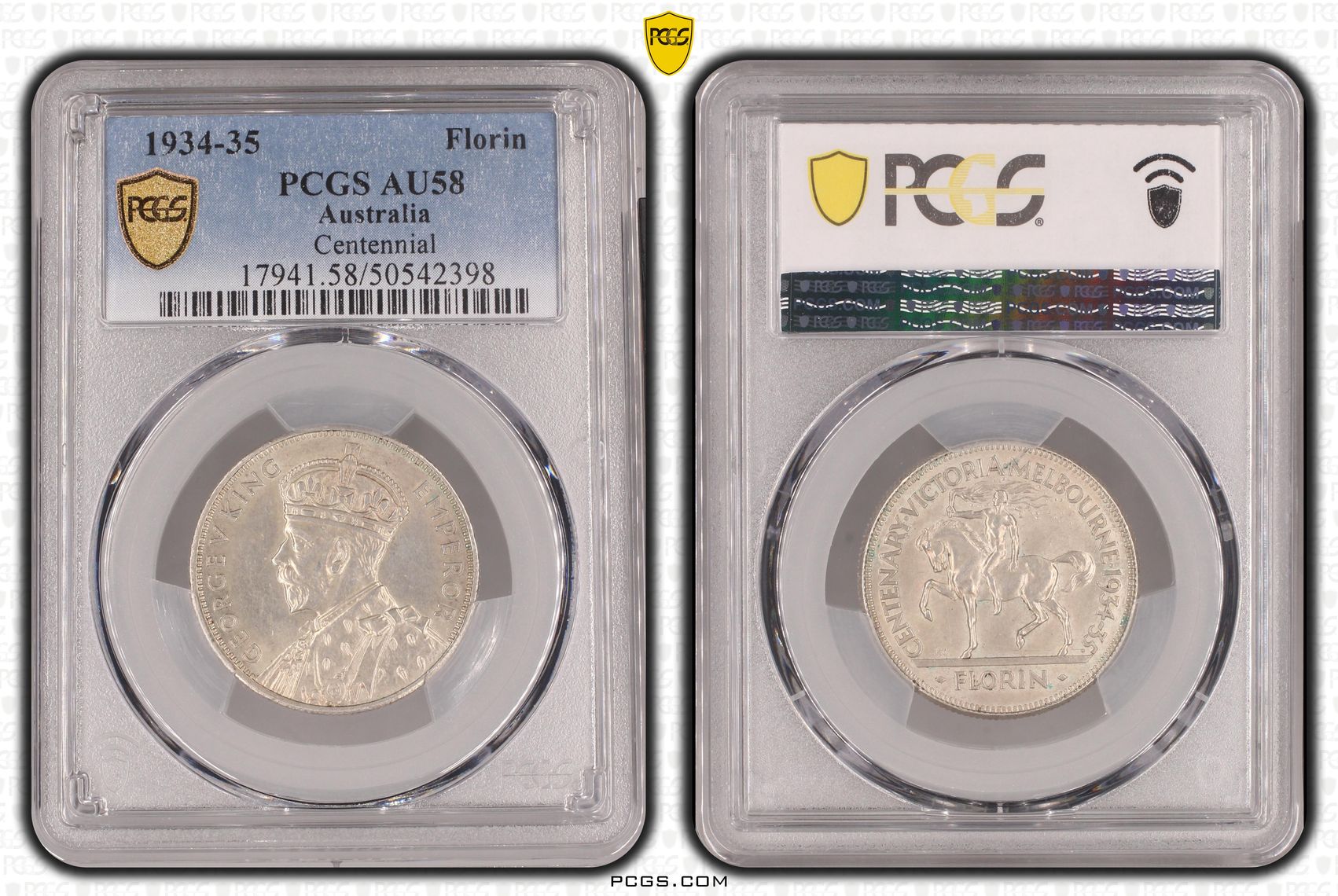 George V, Melbourne Centenary, Florin, 1934-35, PCGS AU58