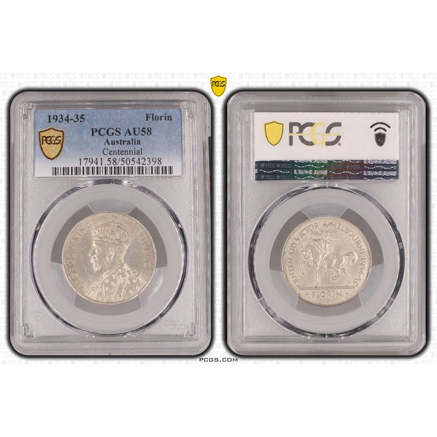 George V, Melbourne Centenary, Florin, 1934-35, PCGS AU58