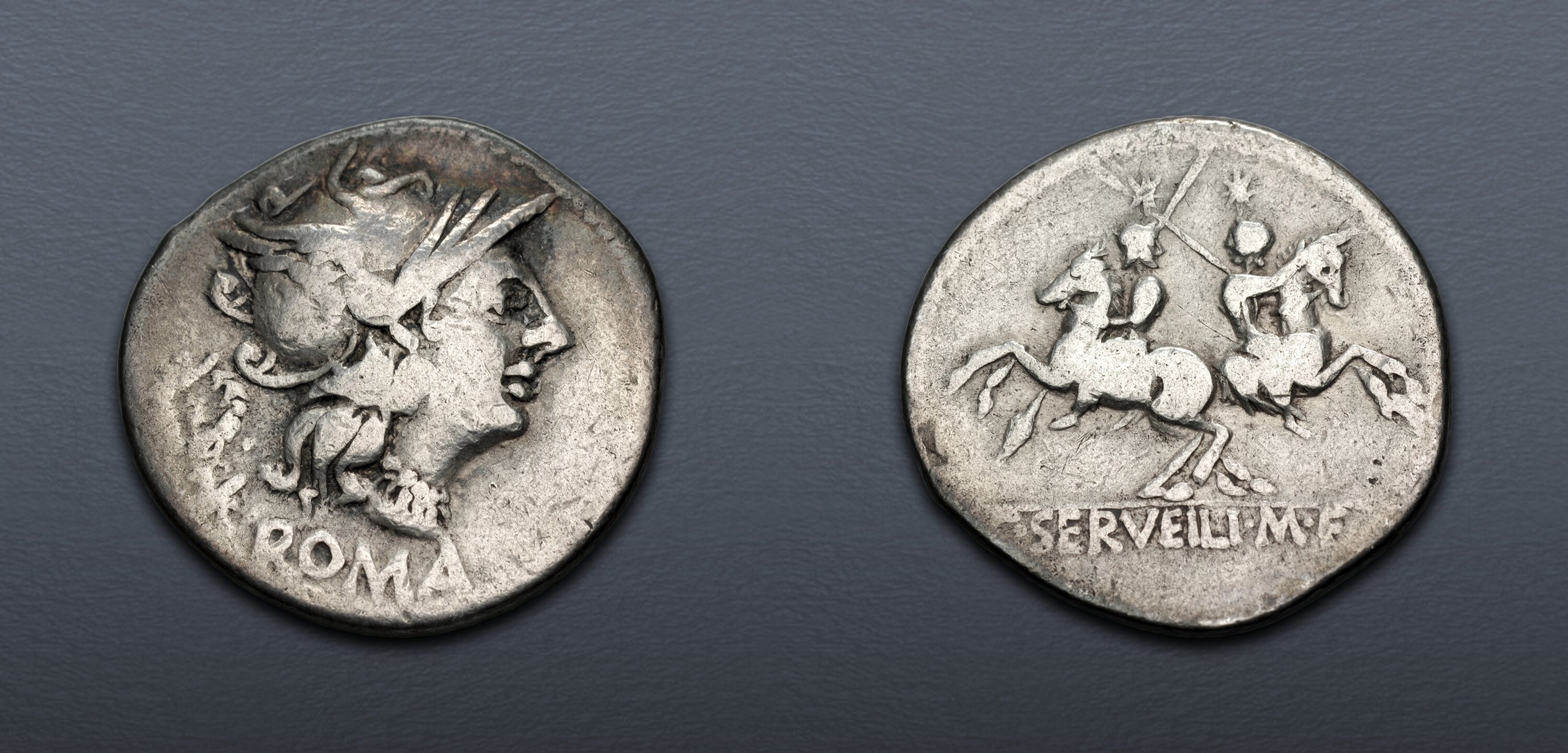 C. Servilius M.f. 136 BC. AR Denarius (20mm, 3.69 g, 6h). Rome mint ...