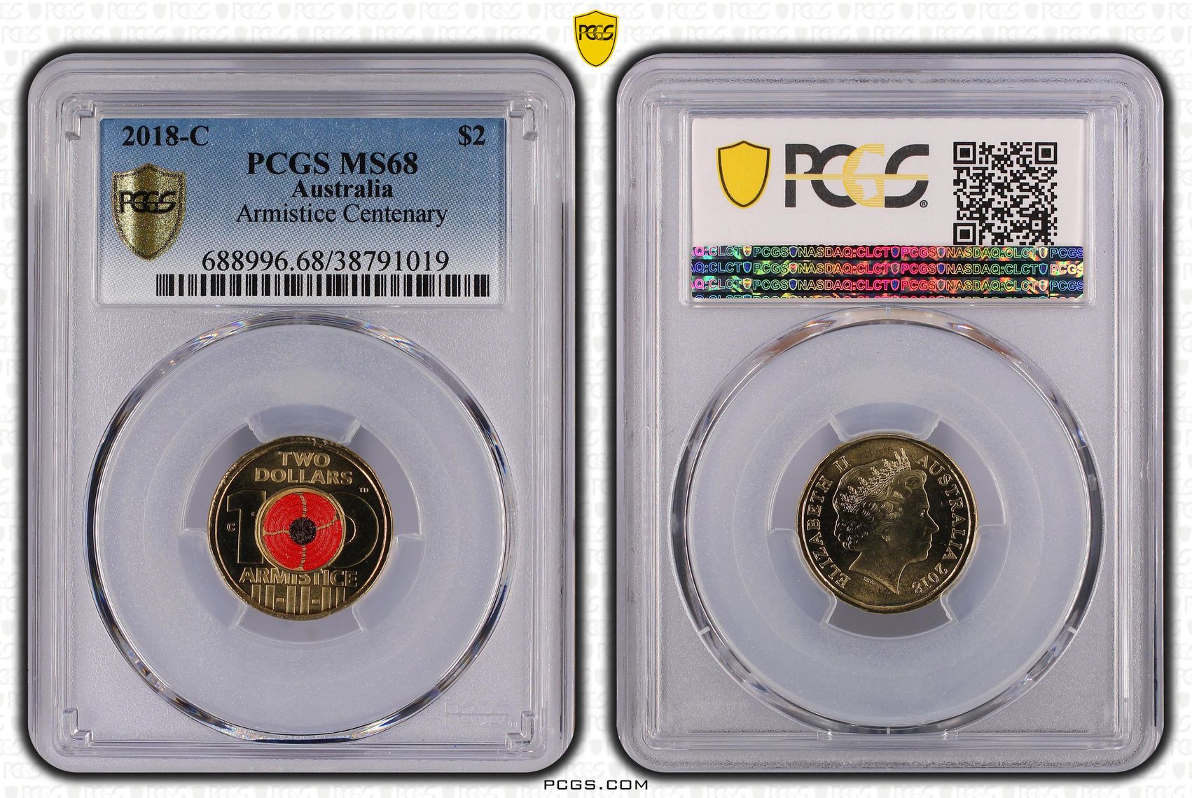 2018-C Australia Two Dollar, $2 Armistice Centenary PCGS - MS68 -019
