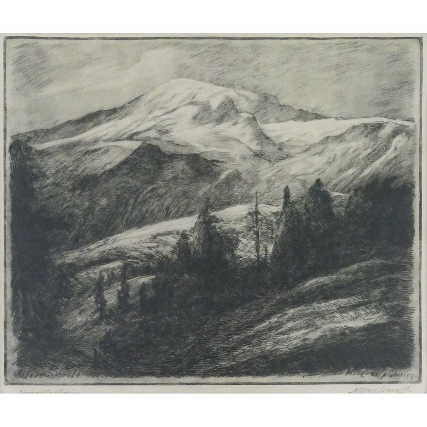 Alfred Schroff ''Nisqually Glacier'' (Mt. Rainier) Etching