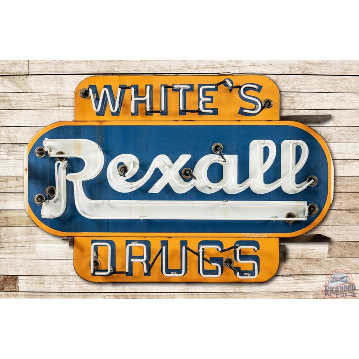 White's Rexall Drugs Double Sided Porcelain Neon Sign TAC 8.75
