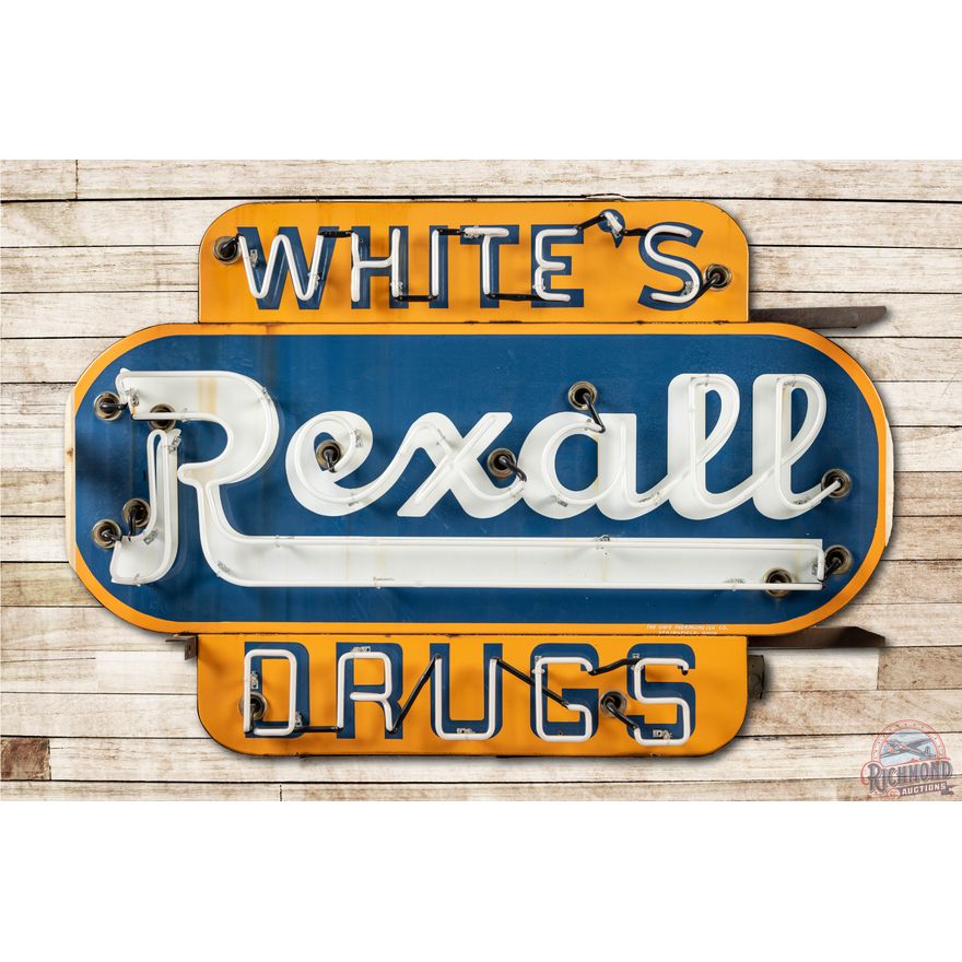 White's Rexall Drugs Double Sided Porcelain Neon Sign TAC 8.75