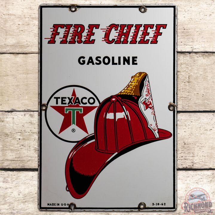 Baby 12" (Small) 1962 Texaco Fire Chief Gasoline SSP Pump Plate Sign - 9