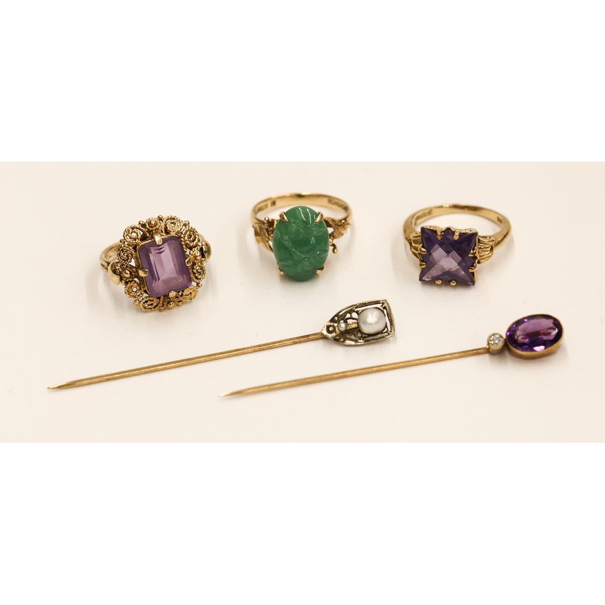 5pc Vintage 10k-14k Rings and Stick Pins
