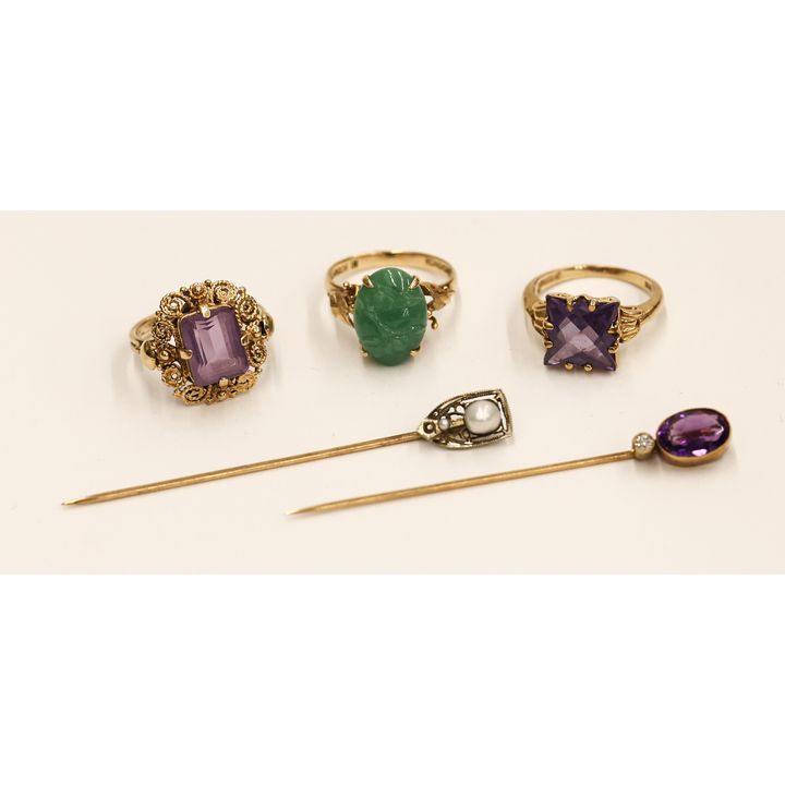 5pc Vintage 10k-14k Rings and Stick Pins