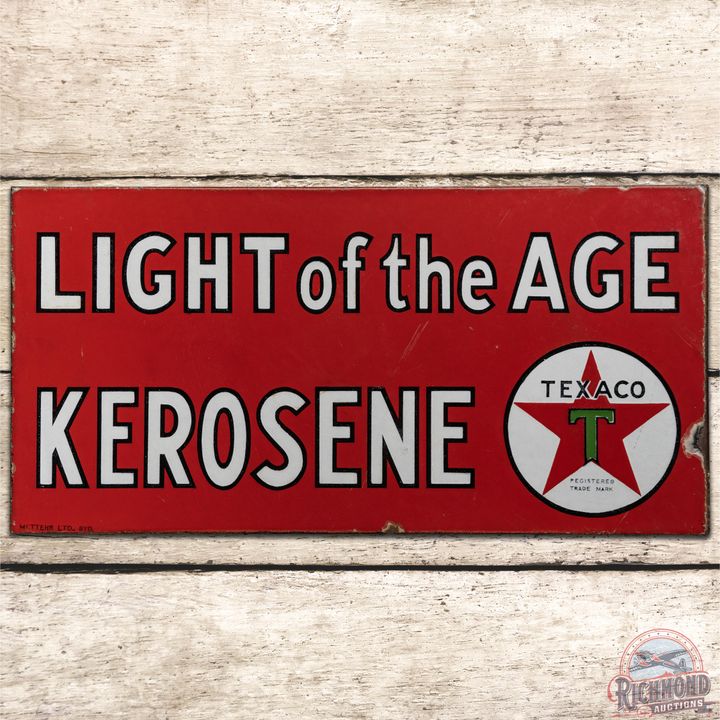 Texaco Light of the Age Kerosene DSP Flange Sign - 8.25 & 8