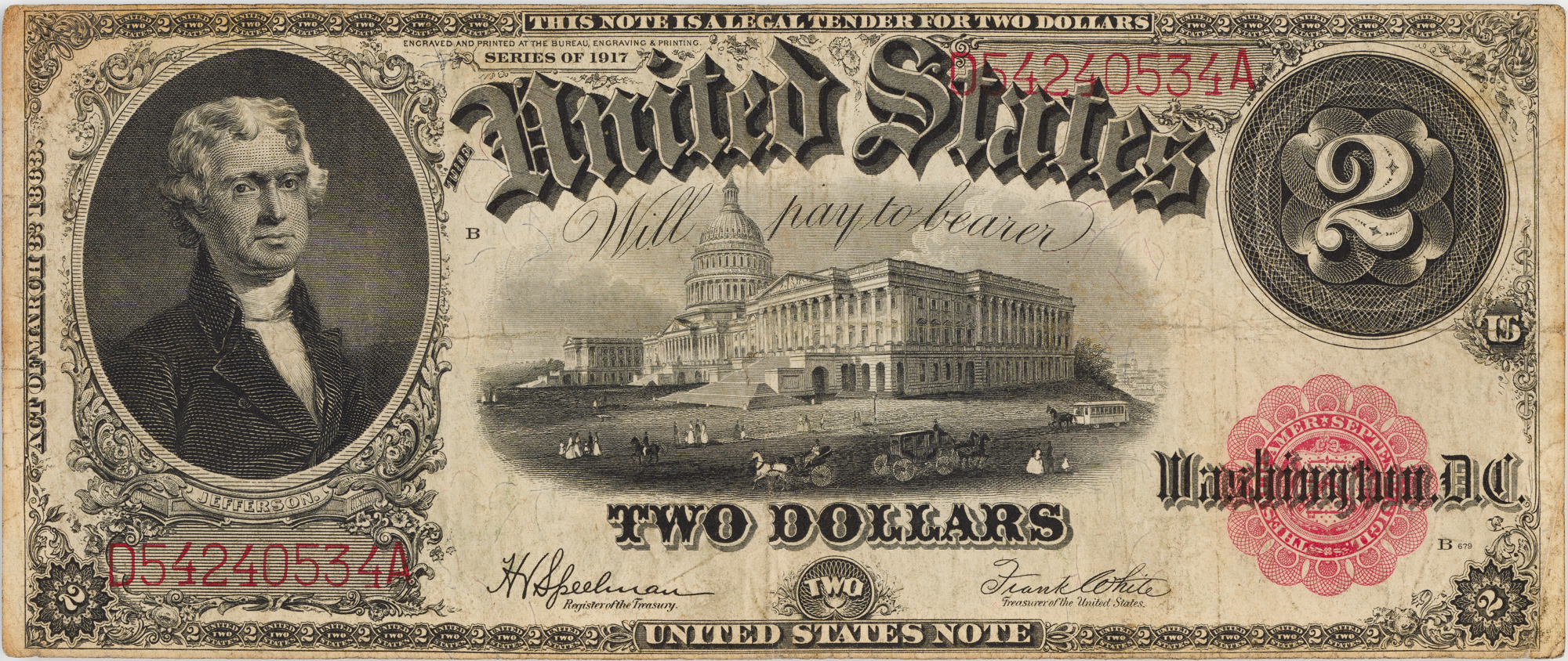 United States, Two Dollars, 1917, gF