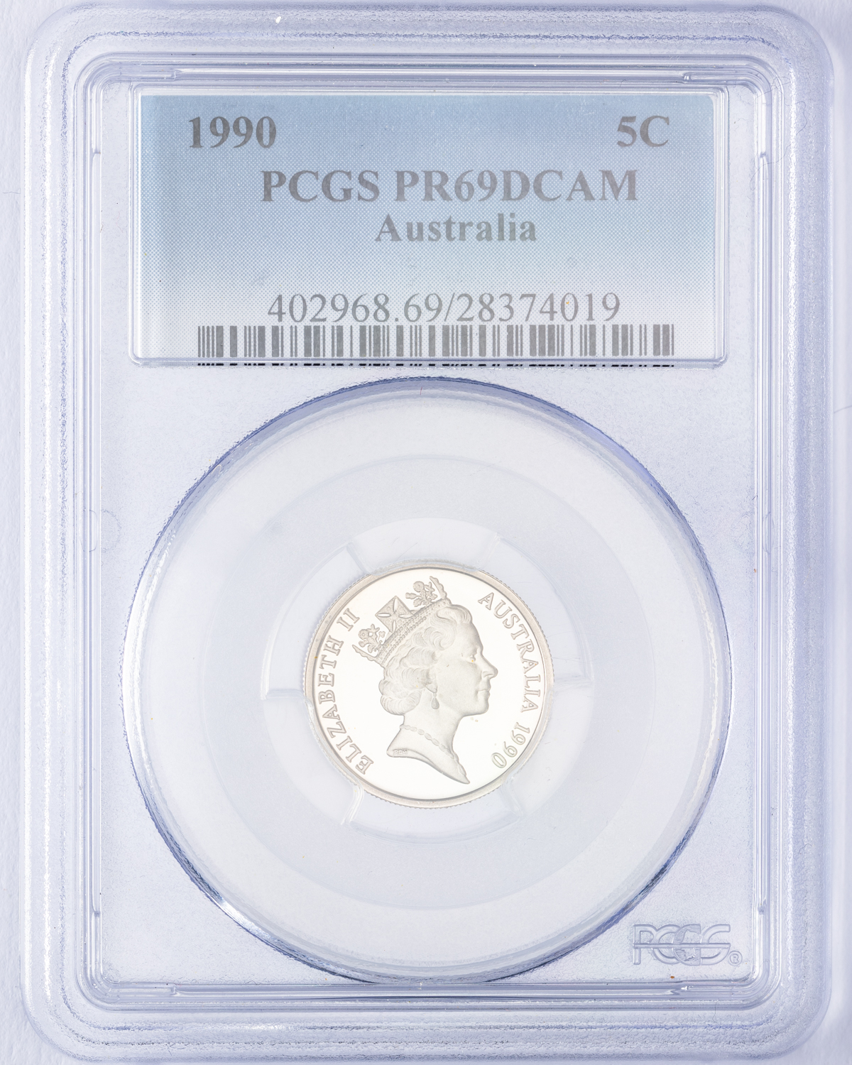 Elizabeth II, Five Cent, 1990, PCGS PR69DCAM