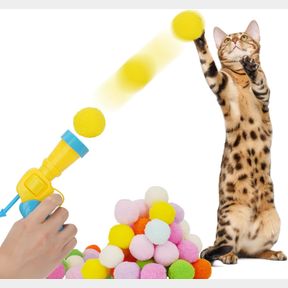 CAT TOY BALL LAUNCHER GUN, INTERACTIVE FETCH SHOOTER WITH 30 PLUSH BALLS, FUN SHOOTING TOY FOR INDOOR CATS, ENGAGING PLAY TO ENHAN