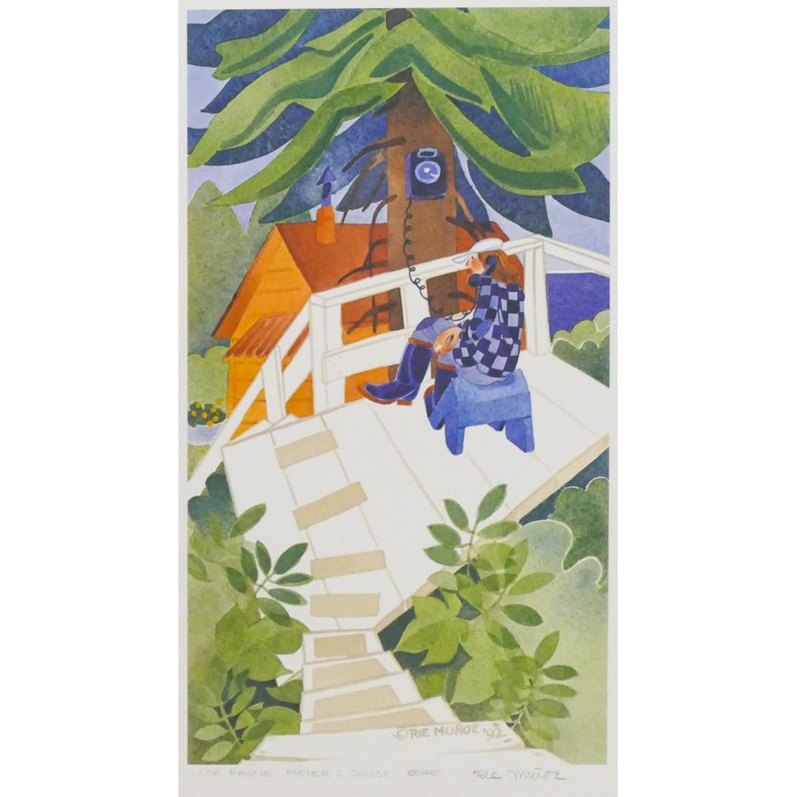 Rie Munoz "Lone Phone - Meier's Chuck" 1992 Signed Print 17" x 11.5" Sheet.