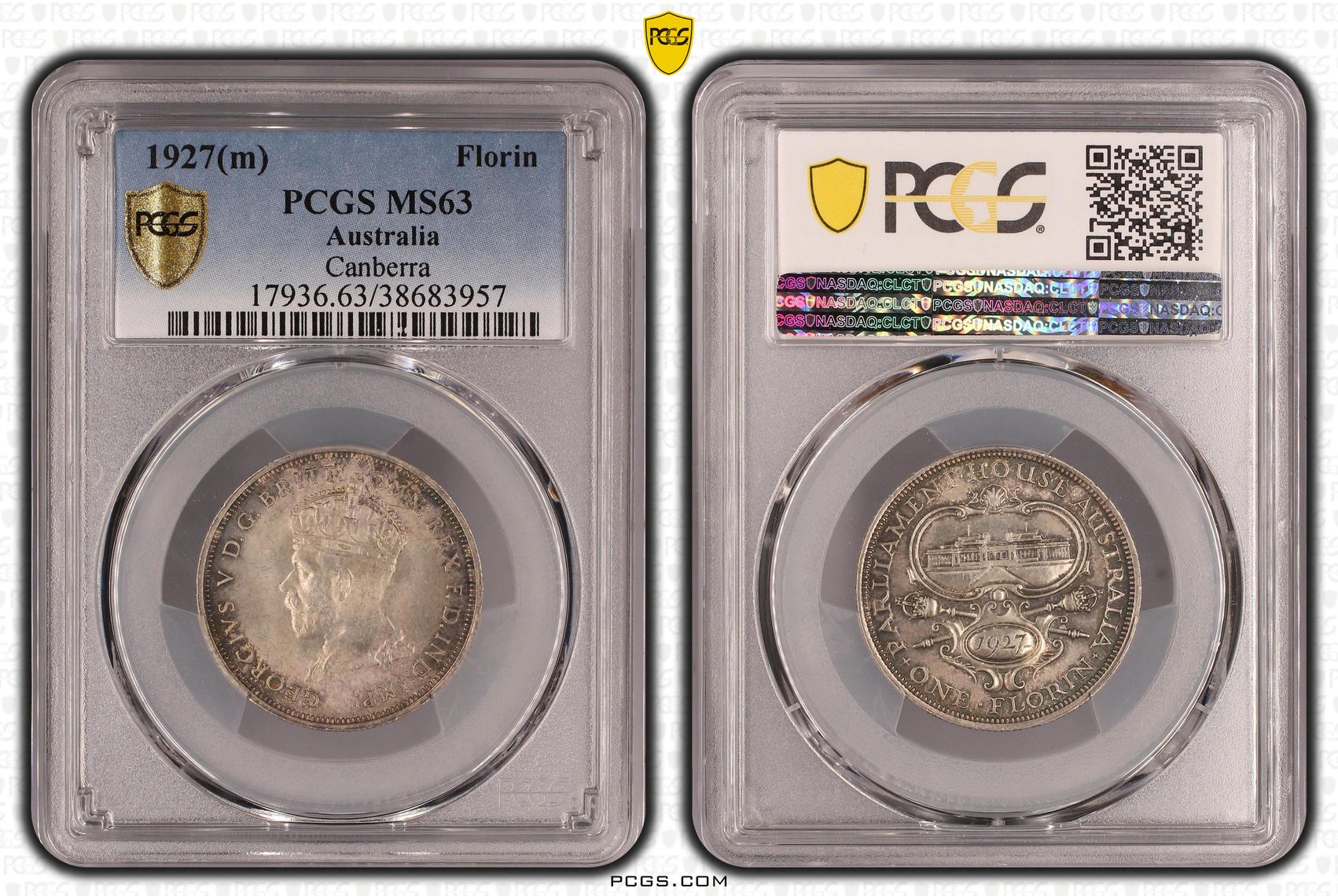 George V, Canberra KM-31, Florin, 1927(m), PCGS MS63