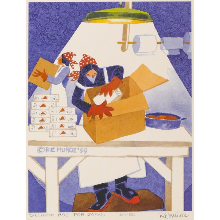 Rie Munoz ''Salmon Roe For Japan'' 1999 Signed Print 12'' x 10.25'' Sheet.