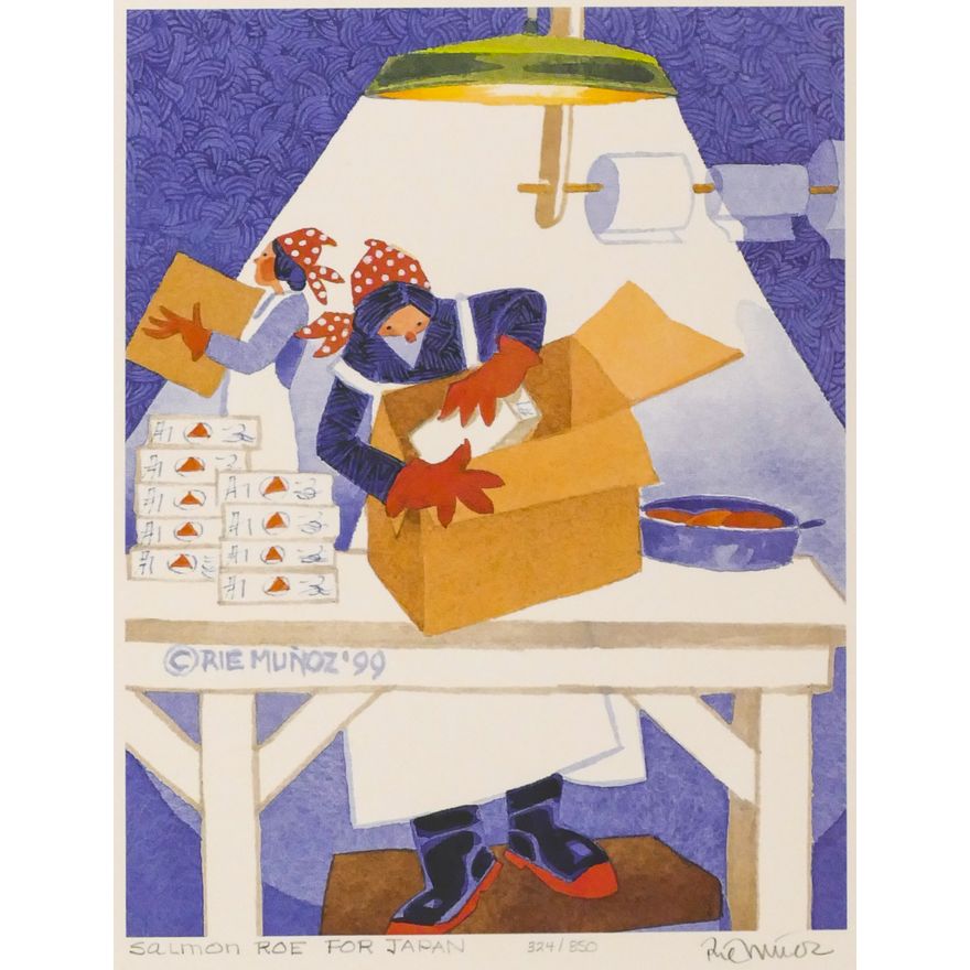 Rie Munoz ''Salmon Roe For Japan'' 1999 Signed Print 12'' x 10.25'' Sheet.