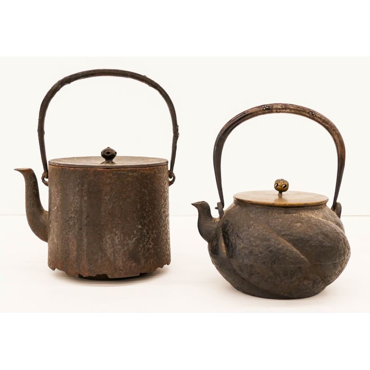 2pc Japanese Meiji Cast Iron Tetsubin Kettles