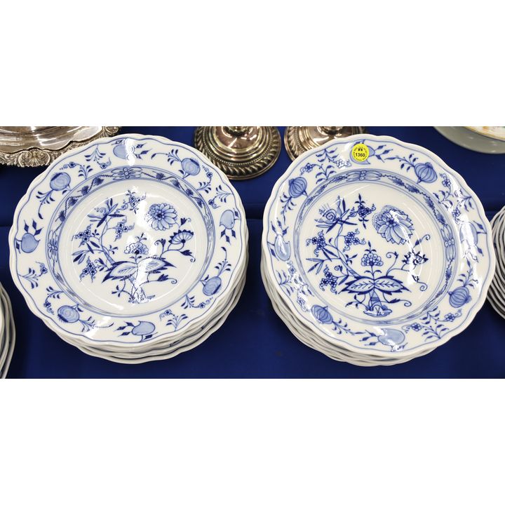 15pc Meissen Blue Onion Porcelain Bowls 9''