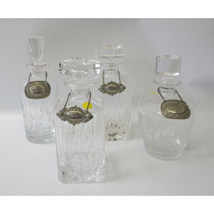 COLLECTION OF 4 GLASS DECANTERS