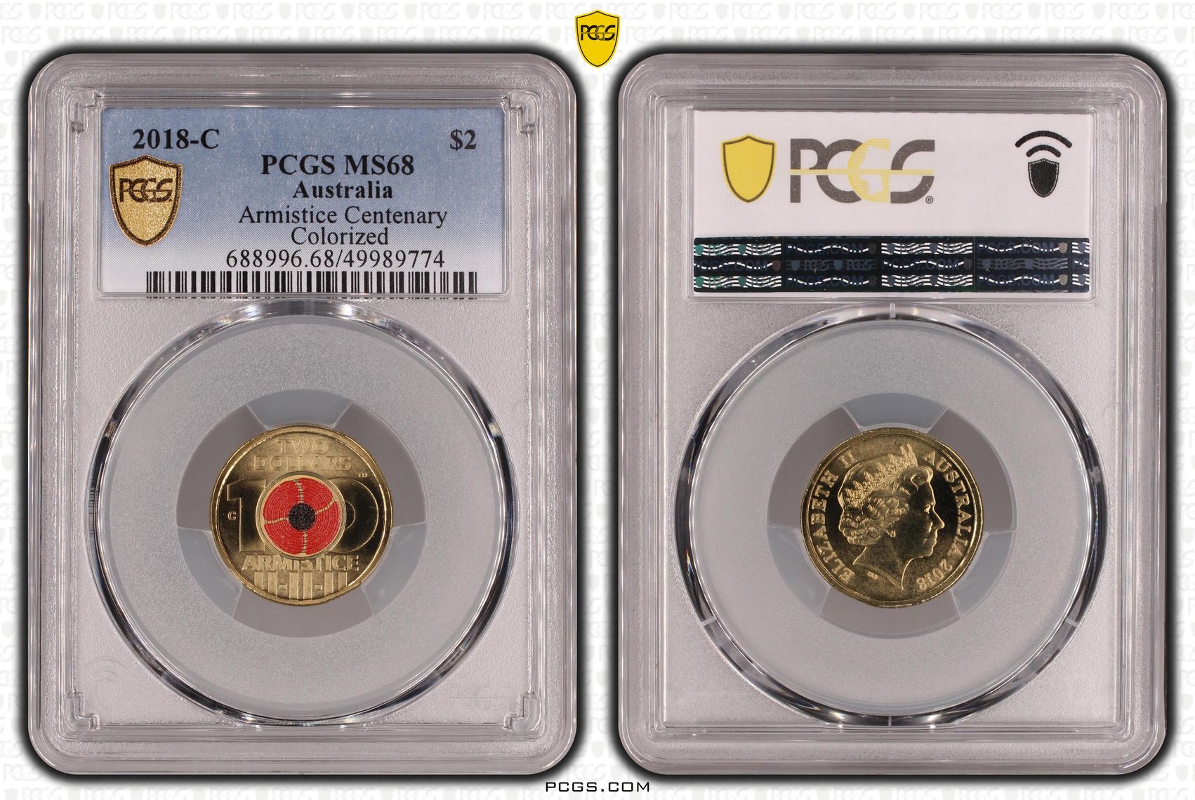 429 · Armistice Centenary Colorized , Two Dollar, 2018-C, PCGS MS68