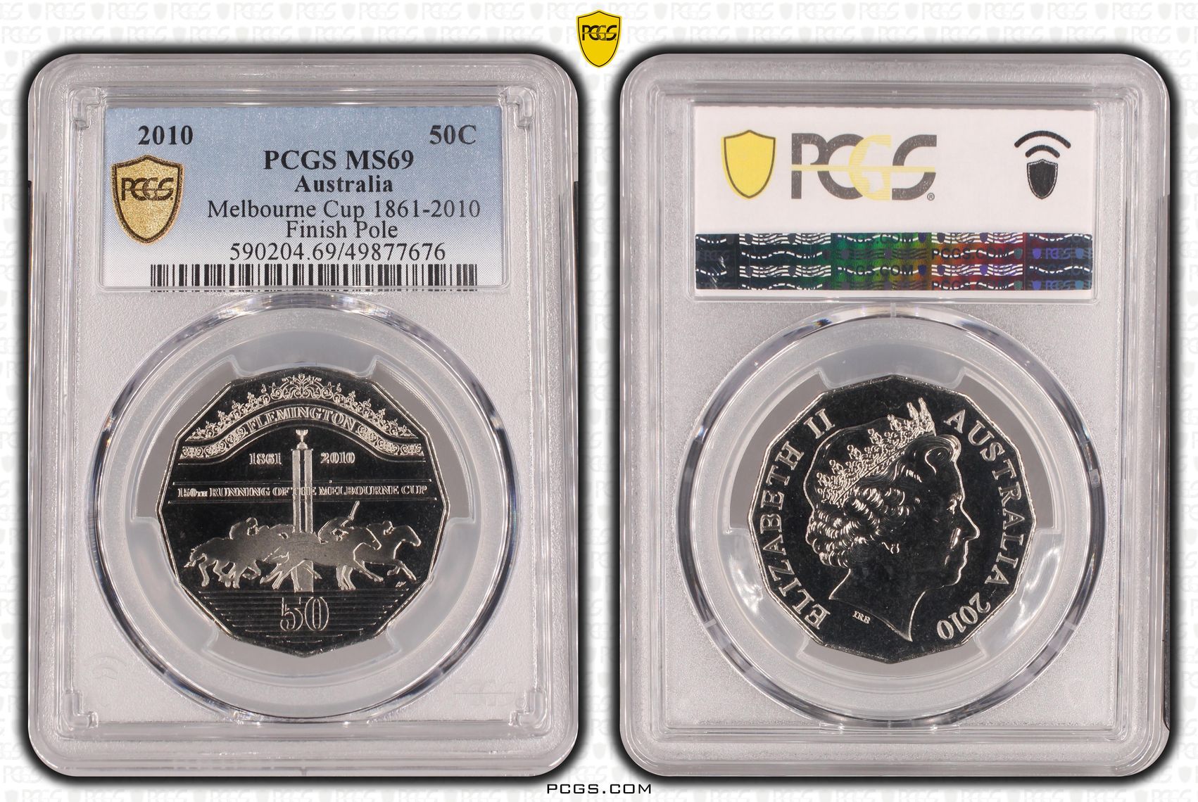 Melbourne Cup 1861-2010 Finish Line POP 8/0, Fifty Cent, 2010, PCGS MS69