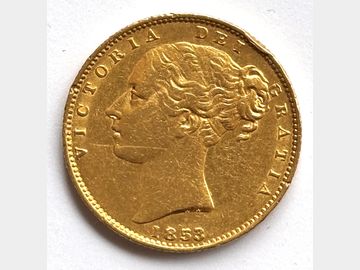 1853 VICTORIA SHIELD GOLD SOVEREIGN W.W INCUSE RARITY 2