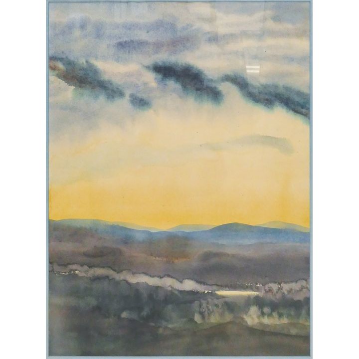 Signed Hoffman Tonalist Landscape Watercolor Framed 30''x24''