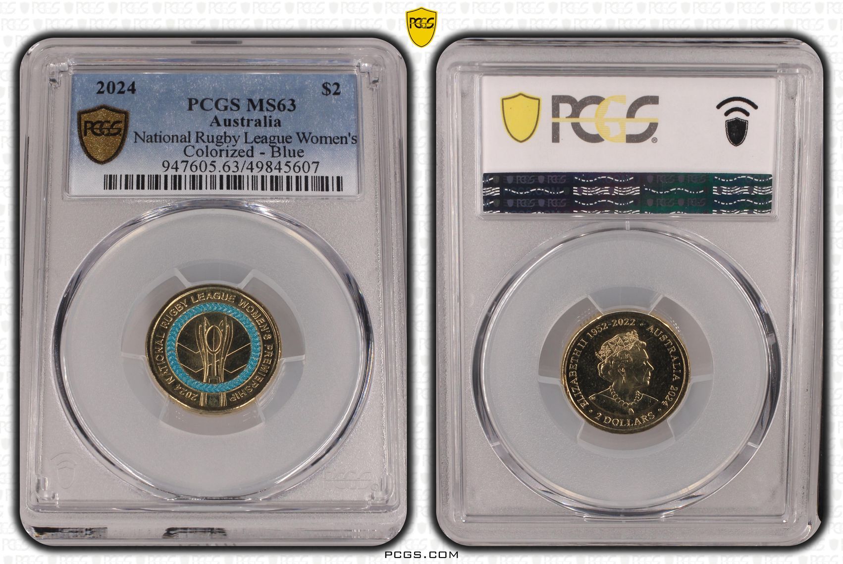 National Rugby League Women's Colorized - Blue , Two Dollar, 2024, PCGS MS63