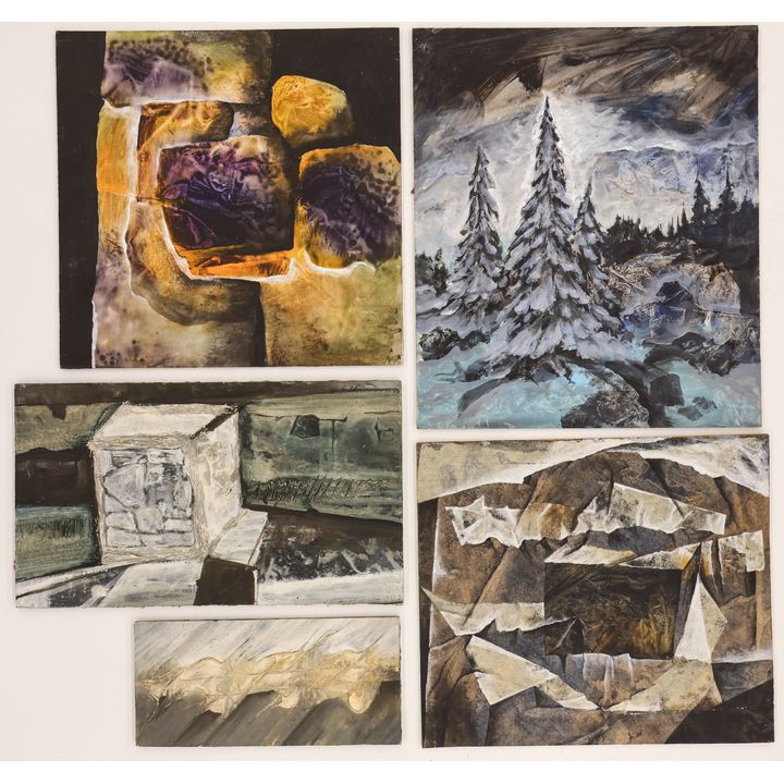 5pc Neil Meitzler 1960's Abstract Small Artworks on Masonite