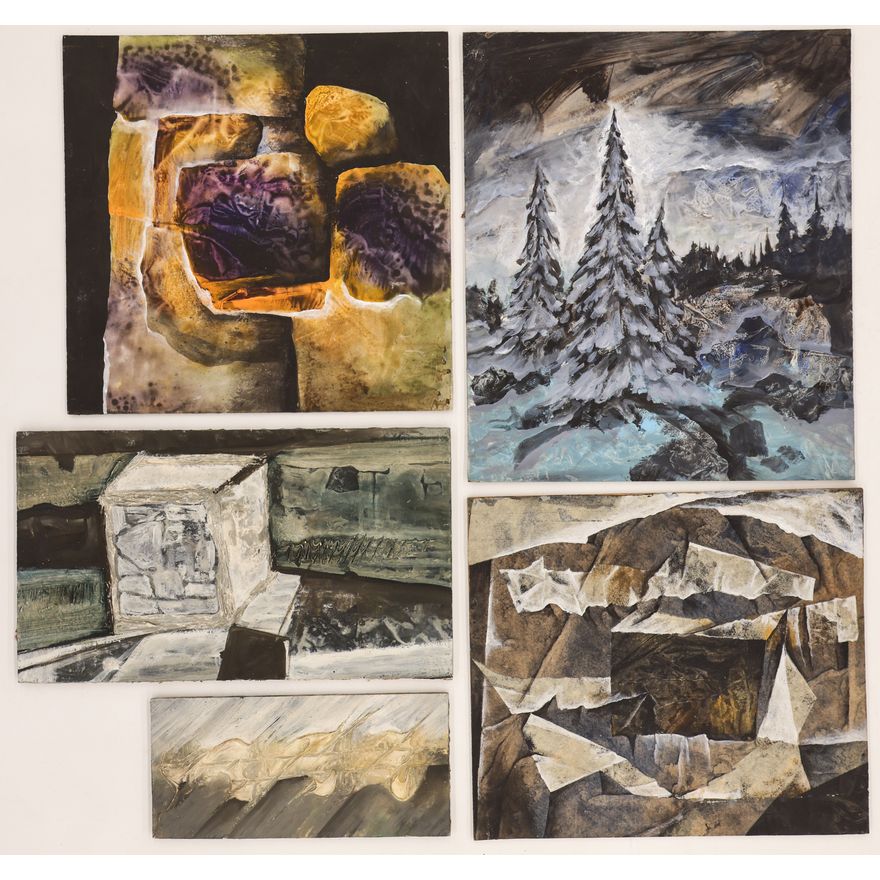 5pc Neil Meitzler 1960's Abstract Small Artworks on Masonite