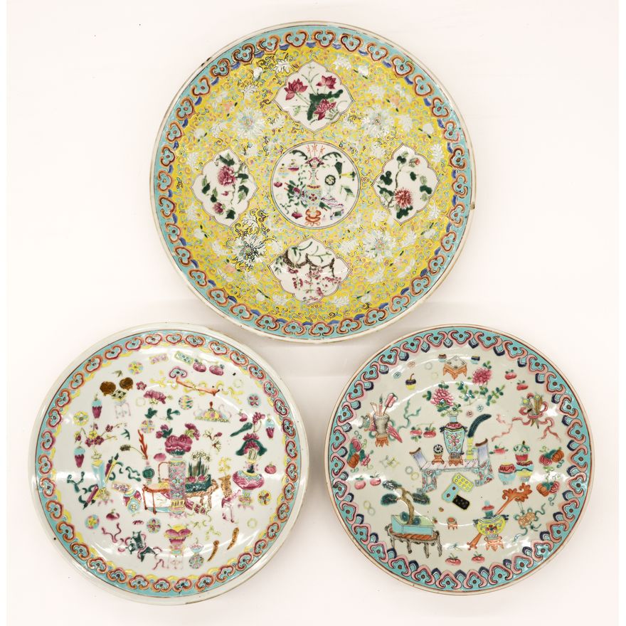 3pc Chinese Famille Rose Porcelain Chargers