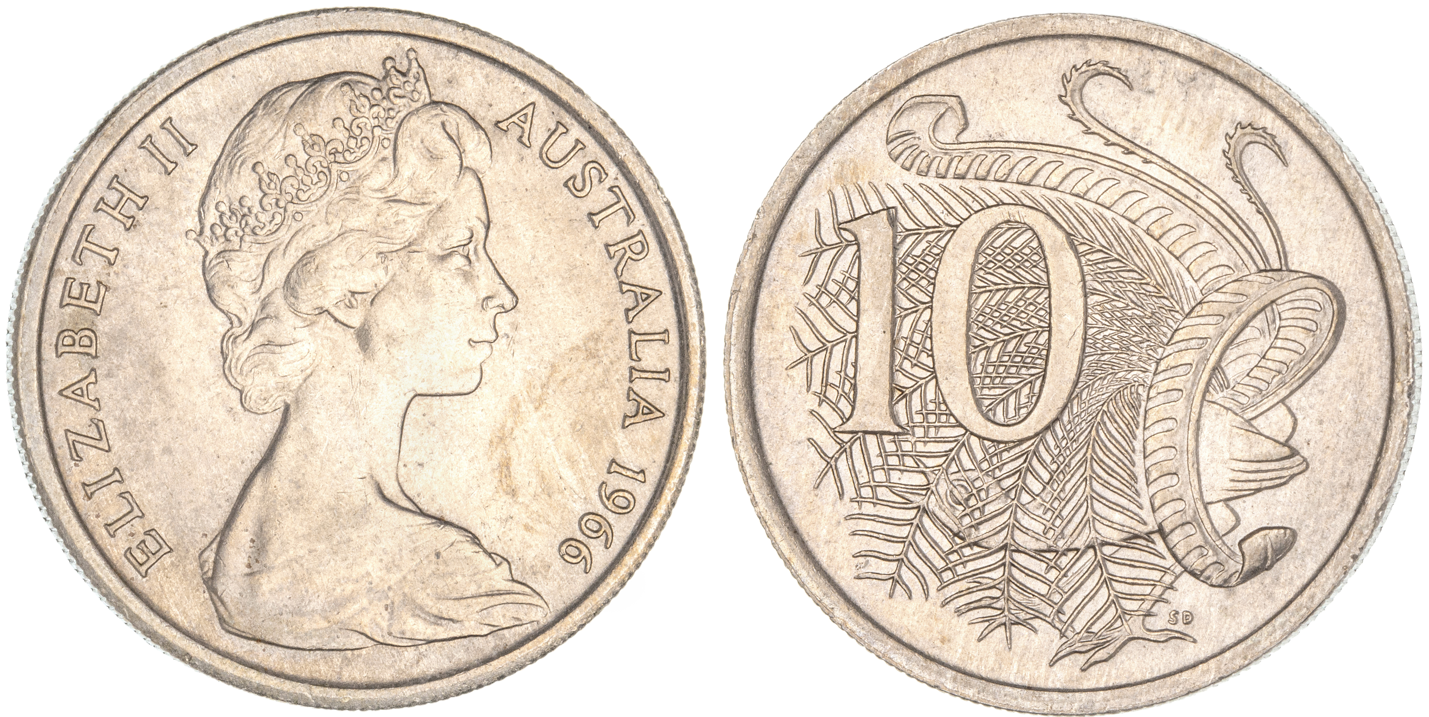 Elizabeth II, Ten Cents, 1966, aUNC