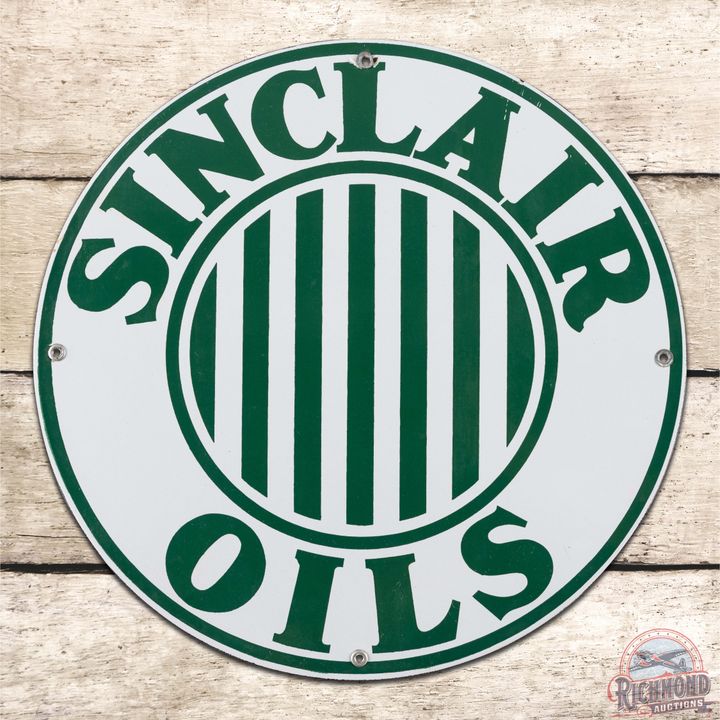 Amazing Sinclair Oils 12" Single Sided Porcelain Sign w/ Bar Logo