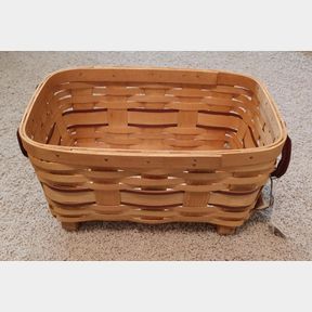 Peterboro Magazine Basket with Burgundy Weave & Suede Handles