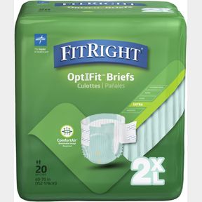 OPTIFIT EXTRA ADULT BRIEFS WITH TABS, MODERATE ABSORBENCY, XX-LARGE, 60"-69", 4 PACKS OF 20 (80 TOTAL)