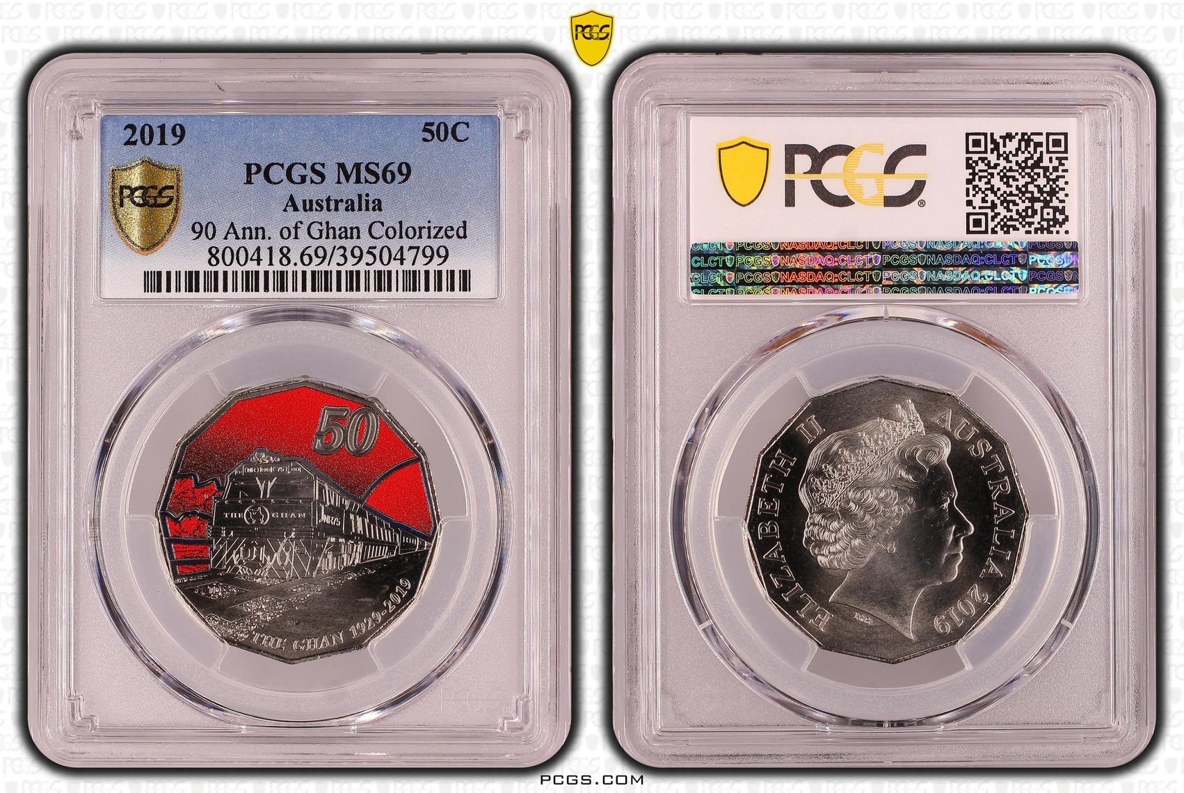 90 Ann. of Ghan Colorized, Fifty Cent, 2019, PCGS MS69