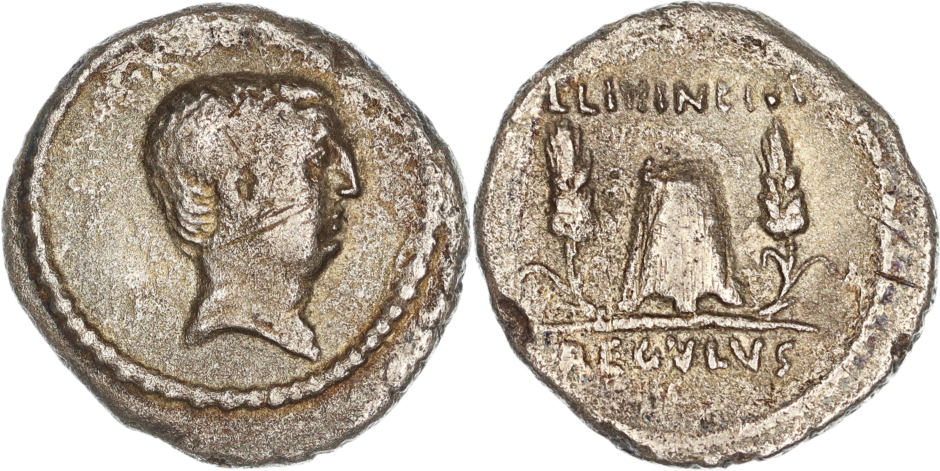 Roman Republic, Imperatorial Period, L. Livineius Regulus, Silver Denarius, 42 BC, gF