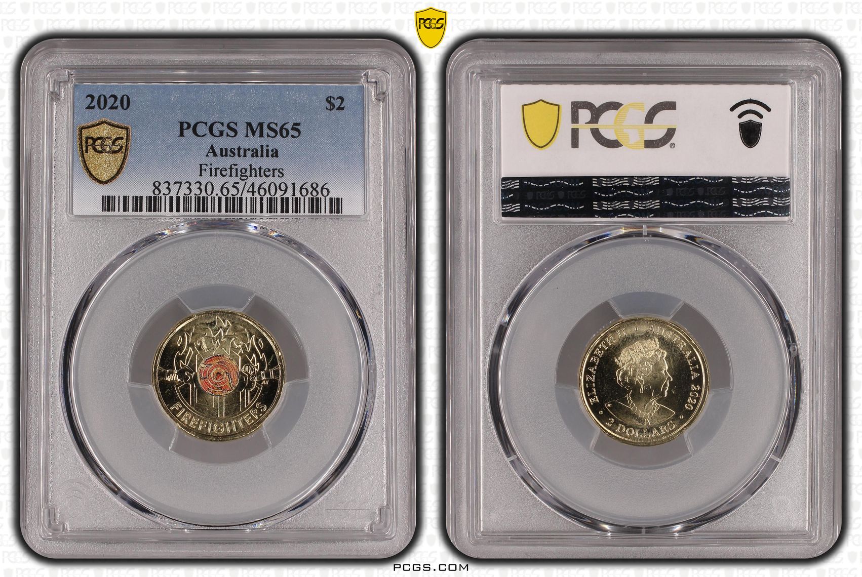 Firefighters Colourised, Two Dollar, 2020, PCGS MS65