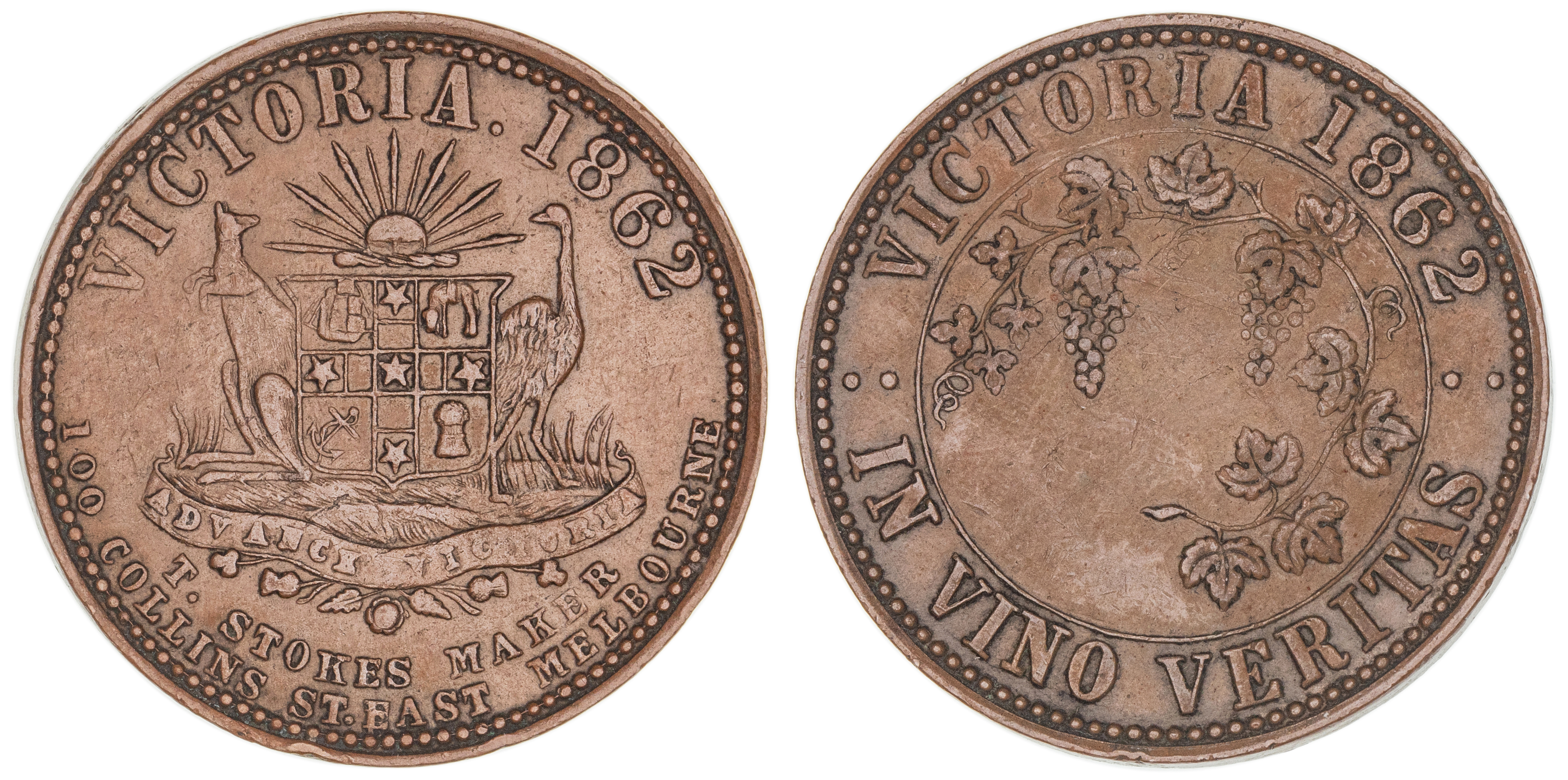 T. Stokes, Melbourne, Vic., Penny, 1862, gVF