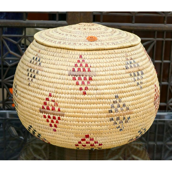 Old Yupik Eskimo Covered Indian Basket 9''
