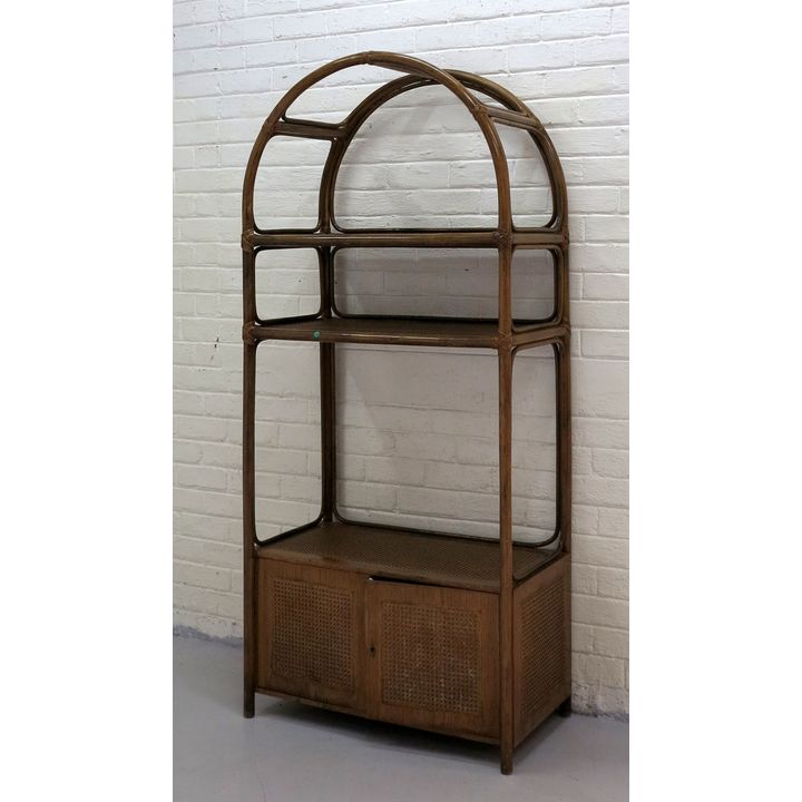 VINTAGE RATTAN THREE-TIER DISPLAY SHELF