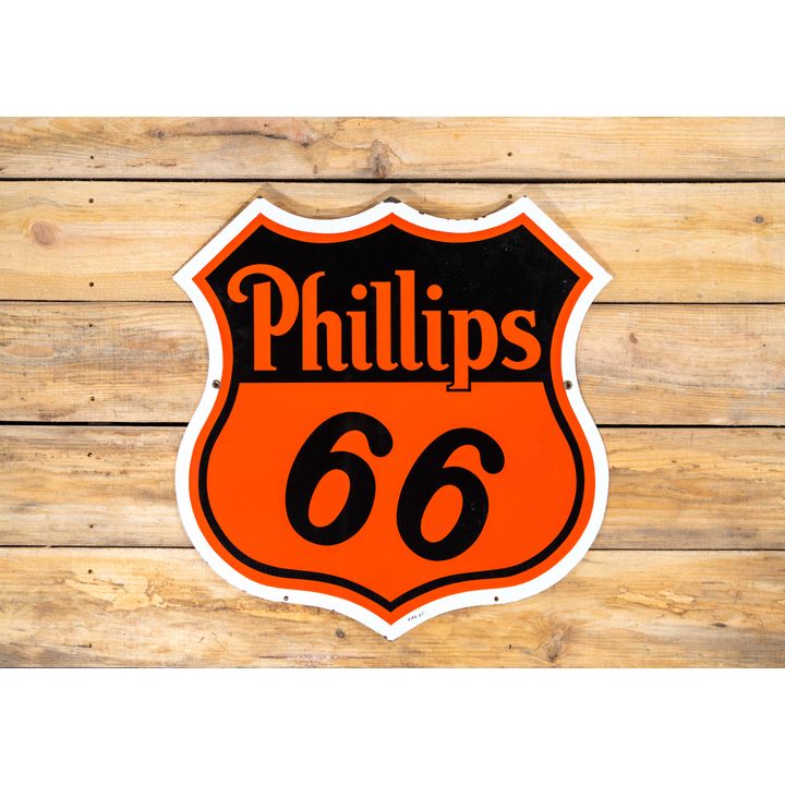 1957 30" Phillips 66 (Red & Black) w/ White Border DS Porcelain Sign TAC 9.5