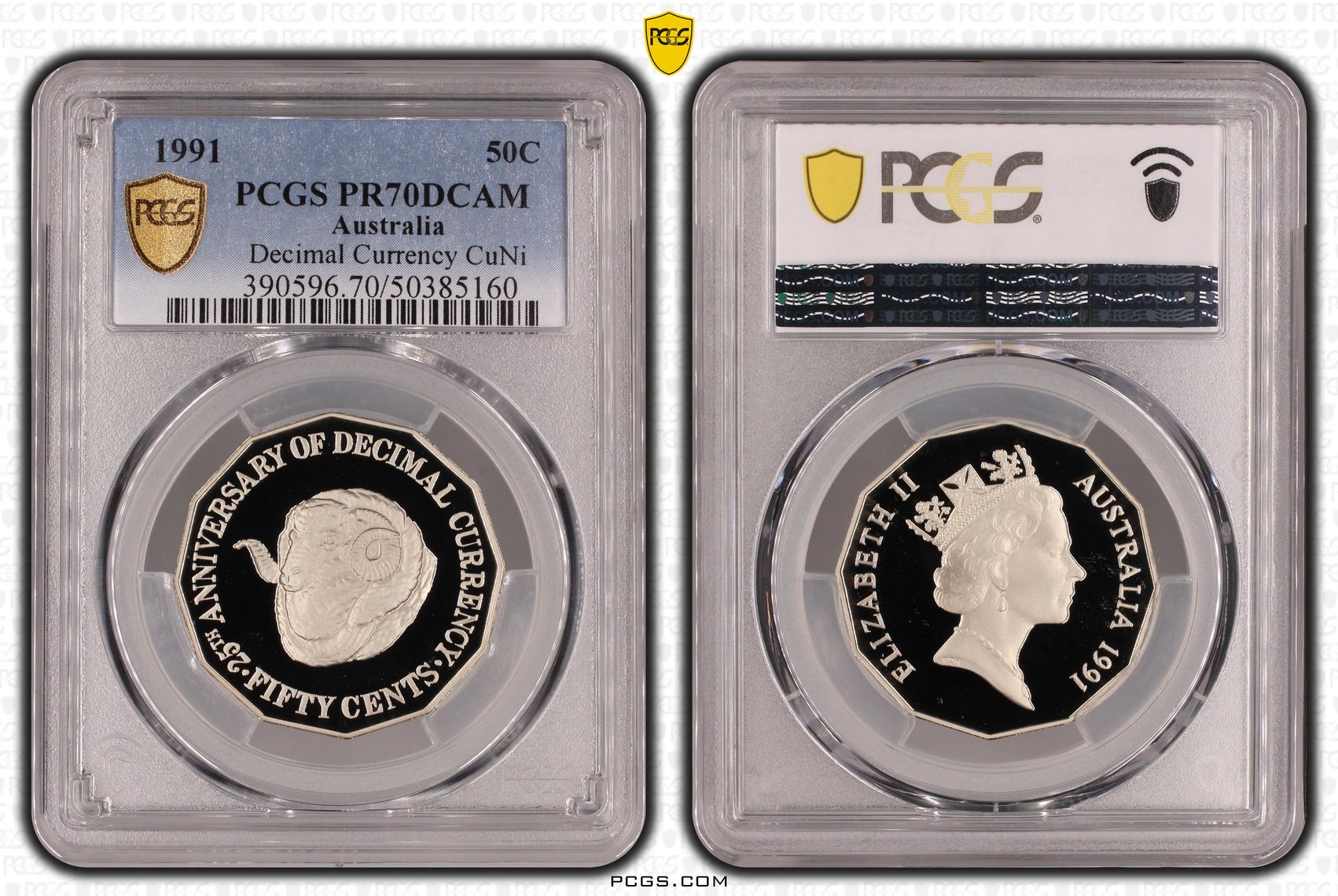 25th Ann. Decimal Currency, Fifty Cent, 1991, PCGS PR70DCAM