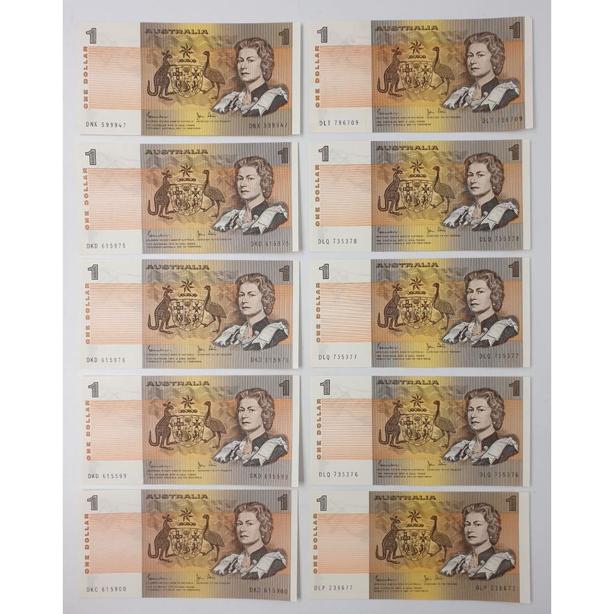 Aus. J/S $1 Notes (x10)