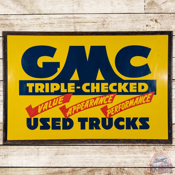 6' GMC Triple Checked Used Trucks SST Sign & Wood Frame - 8.5